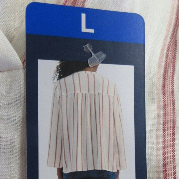 SPLENDID Linen Blend Blouse Womens L Yoked Red White Strip V Neck Top Shirt NWT - Picture 7 of 12